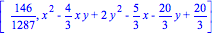 [146/1287, x^2-4/3*x*y+2*y^2-5/3*x-20/3*y+20/3]